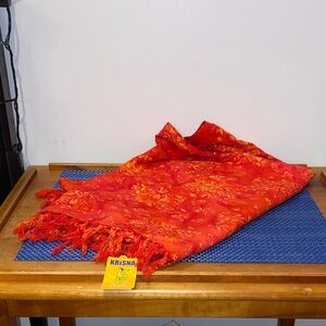 NWT Krisna Batik Sarong from. Bali, red, orange, yellow, tassels